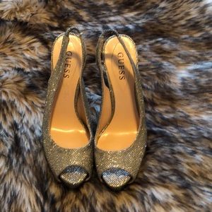 Glitter open toe sling backs